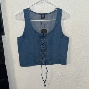 Blue Lace-Up Denim Crop Top